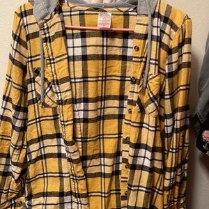 Yellow hooded flannel